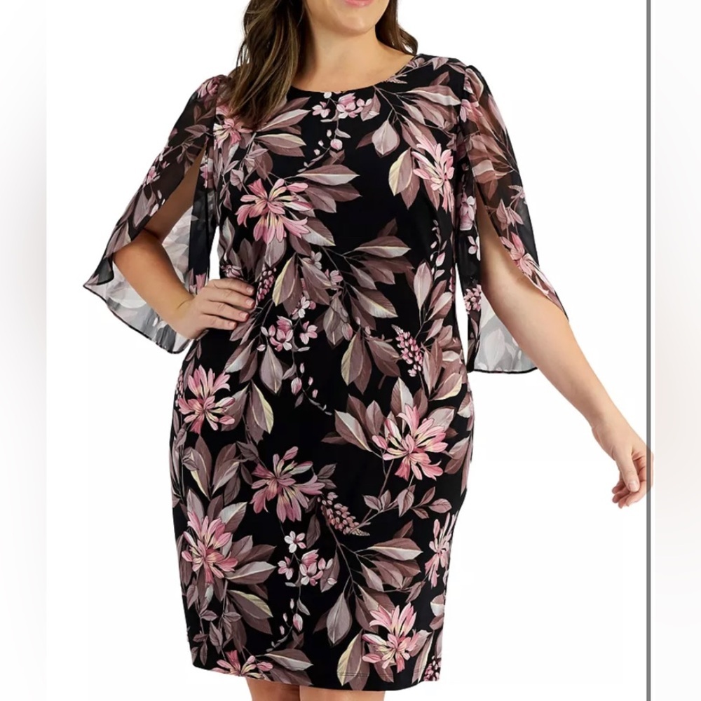 Women’s Formal Dress Plus Sz 22W Tulip Sleeves Sheath Connected Black Rose Pink